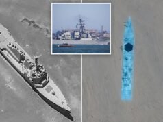 China faz réplica em 3D de navio de guerra dos EUA no meio do deserto