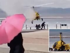 Vídeo horrível mostra um helicóptero pousando em dois turistas