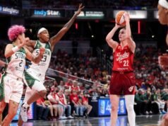 Caitlin Clark fez história, marcando 45 pontos, o recorde de sua carreira, na vitória do Fever sobre o Storm.