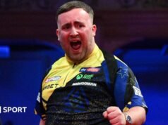 JOGO MUNDIAL: Luke Littler dispara um nove darter em uma vitória emocionante sobre Nathan Aspinall em Winter Gardens de Blackpool.