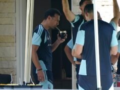A seleção argentina chegou a Nova Jersey para a final da Copa do Mundo com condições climáticas adversas