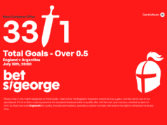 Obtenha grandes probabilidades de 33/1 em mais de 1 gol na partida Inglaterra x Argentina com a nova casa de apostas Bet St George