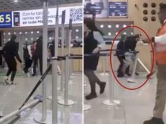 Imagens selvagens mostram uma briga violenta começando depois que um passageiro bêbado foi expulso de um voo no aeroporto da Cidade do México