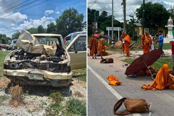 Oito monges morreram durante uma peregrinação na Tailândia depois que um caminhão dirigido por um menino de 11 anos os atropelou