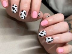 15 unhas com padrão de vaca, liderando a borda de pasto de tendência de padrão animal
