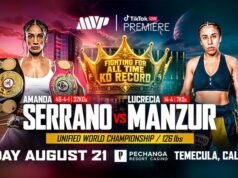 Amanda Serrano buscará o recorde de nocaute feminino contra Lucretia Manzoor no dia 21 de agosto.