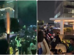 A festa começou! Um grupo de fãs mexicanos soltou música e fogos de artifício nos portões de um hotel britânico