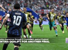 A Argentina recuperou de desvantagem para vencer a Inglaterra por 2 a 1.