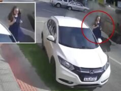 Vídeo horrível mostra uma mulher escapando por pouco da morte quando um caminhão em alta velocidade bate no SUV ao lado dela