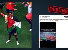 Uma foto falsa de um jogador da seleção espanhola vestindo uma bandeira palestina se tornou viral.