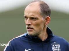 Copa do Mundo de 2026: o técnico da Inglaterra, Thomas Tuchel, na partida contra o México