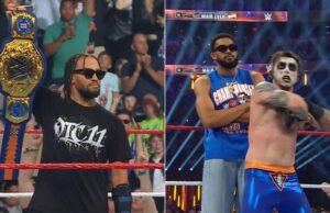 Jalen Brunson e Karl-Anthony Towns comemoram o campeonato WWE dos Knicks no Madison Square Garden
