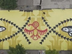 A comunidade é convidada a ajudar a melhorar o mural da rua. ‘Gigante Pintura por Números’ para a Fundação de Artes e Cultura Indígena