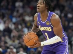 Adou Thiero foi afastado dos gramados devido a uma lesão no pulso antes do Lakers vencer o confronto de verão com o Spurs