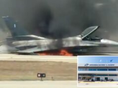 Cena de terror quando um jato cai, explode e pega fogo no aeroporto grego