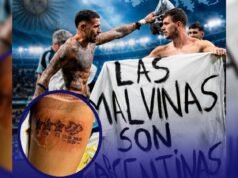 A tatuagem que empolgou a todos: fez das Malvinas a quarta estrela da seleção.