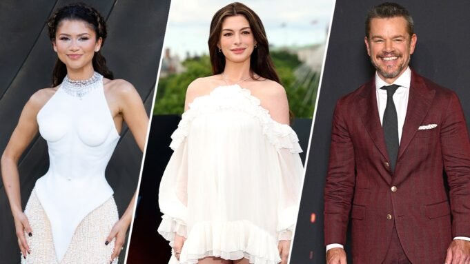 Zendaya e Anne Hathaway deslumbram no tapete vermelho da turnê de imprensa de ‘The Odyssey’