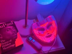Shark red light mask review: 10 months later, its still a staple in my skincare routine Inside of Shark CryoGlow face mask lit up pink