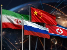 Irã pisa na tábua de salvação econômica, armas russas enquanto Trump intensifica a guerra econômica ‘esmagadora’ Iran and its allies North Korea, Russia and China with a globe in the background.